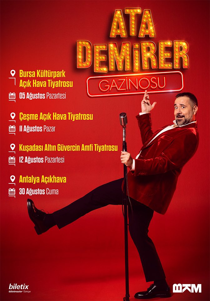 Yeni şarkılar, yeni hikayeler ve bol kahkaha ile #AtaDemirerGazinosu bu yaz sana geliyor! 😍 @atademirer Biletler👉 bit.ly/4box7WG