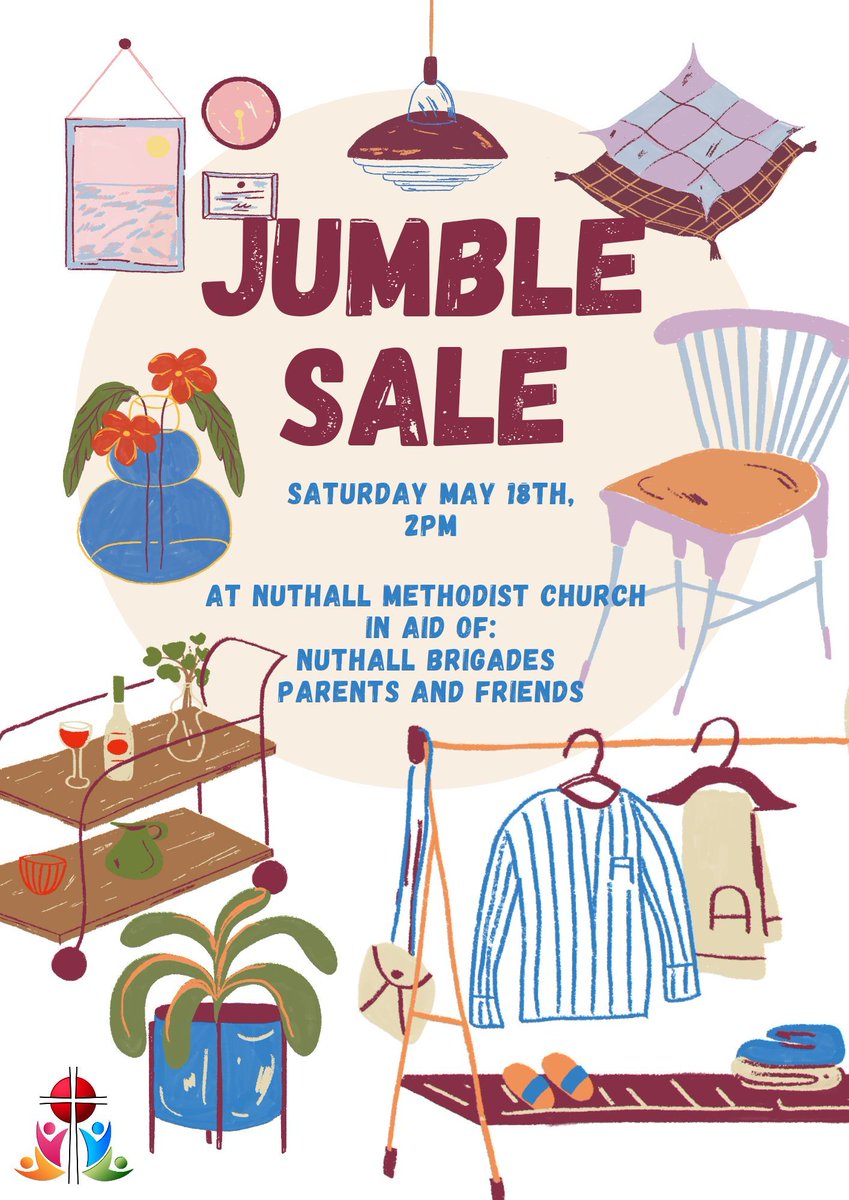 Our Brigades Parents and Friends welcome you to their Jumble Sale, today at 2pm. 
#NuthallMethodistChurch