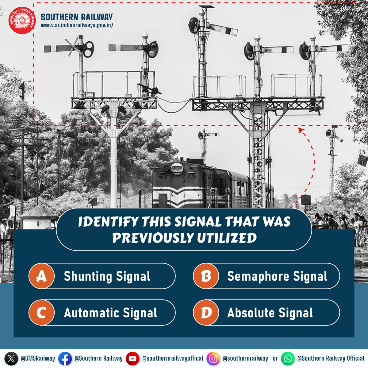 Quiz Time! 🚂 

Can you identify this previously utilized railway signal?

#SouthernRailway #RailwayQuiz #TrainTrivia #IndianRailways #KnowledgeChallege #QuizTime