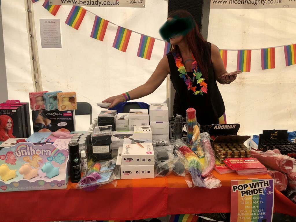 Image of a child walking into the unstaffed, inadequately licensed strip-tease and sex toy Glitter Tent at @chester_pride last year which @Go_CheshireWest helped fund and promote and failed to investigate or apologise for #Shame #IDAHOBIT @weezegee @RishiSunak