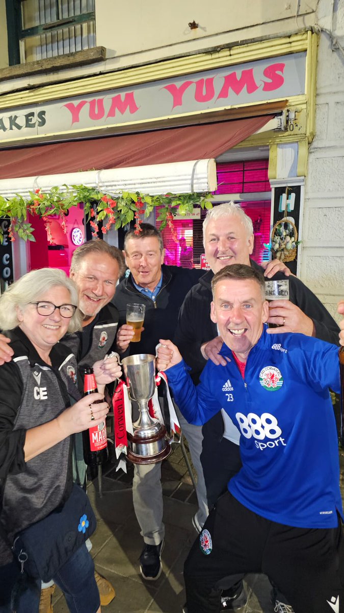 After yesterday's game against @MynyddIsaFC we were presented with the @WalesEast Premier Division trophy, sparking great celebrations for the players, management team & committee members We still have 2 games to complete the campaign, as we face Mynydd Isa & @penyfforddfc.