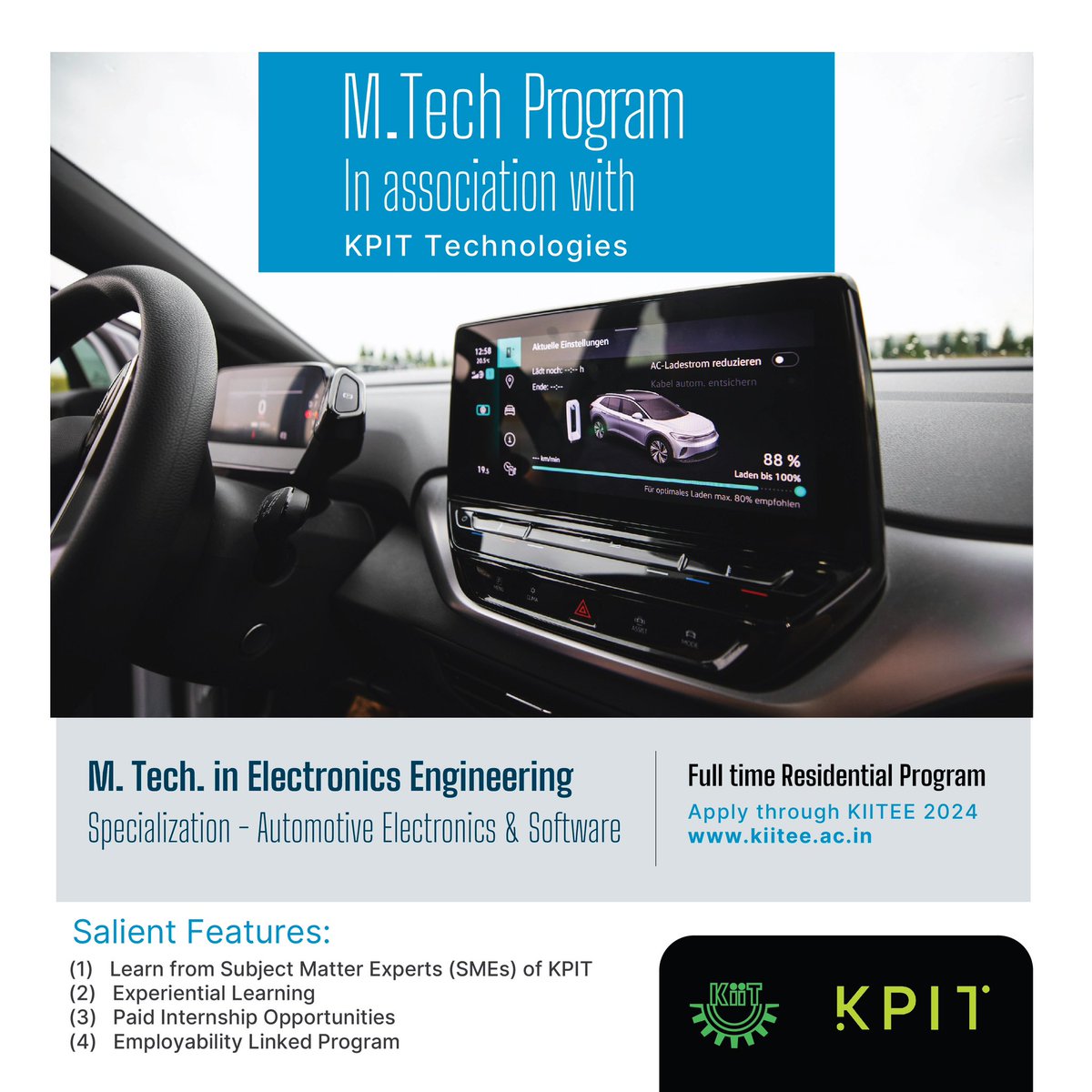 #KIIT School of Electronics Engineering has introduced a pioneering co-branded M.Tech program in partnership with KPIT Technologies. This program aims to revolutionize the mobility sector by creating innovative software technology solutions. Enrol now to be a