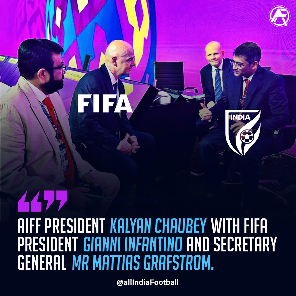 AIFF President Kalyan Chaubey meets FIFA President Gianni Infantino and Secretary General Mr Mattias Grafstrom 🤩🇮🇳 #IndianFootball #BlueTigers #BackTheBlue #AIFF #FIFA #India #allindiafootball
