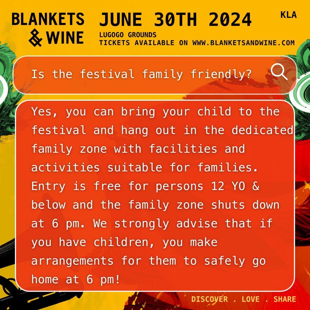 Come experience the return of the family zone with kids’ activities and miners, creating space for everyone in the family to attend and have a great time on 30th next month 🎊  #BlanketsAndWineUG