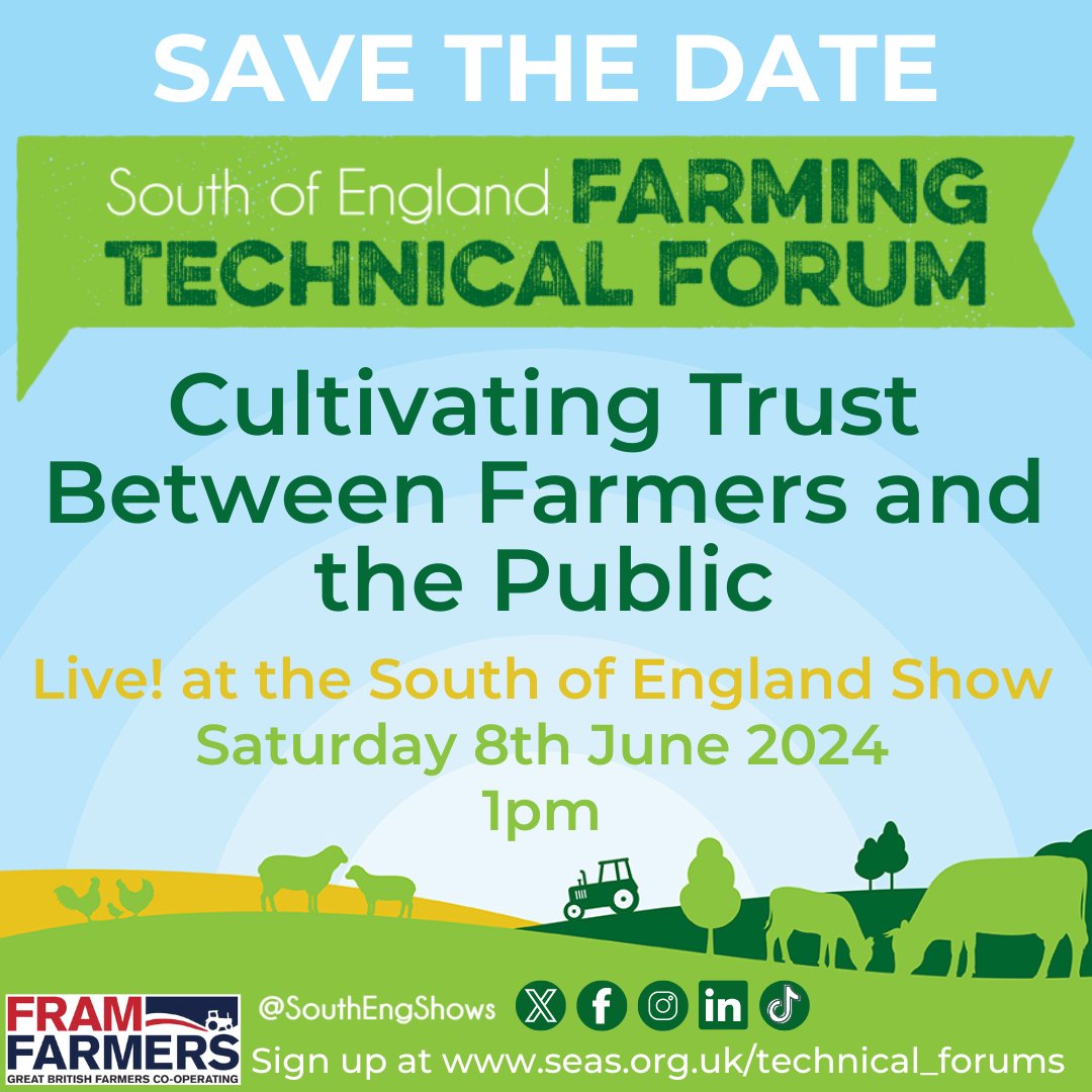 New to 2024! This year's #FarmingTechnicalForum will be LIVE at the #SouthofEnglandShow 🤩
We are so excited to be hosting an in-person Technical Forum on the 8th June at 1pm 🌱

'Cultivating Trust Between Farmers and the Public'
... 1/2
