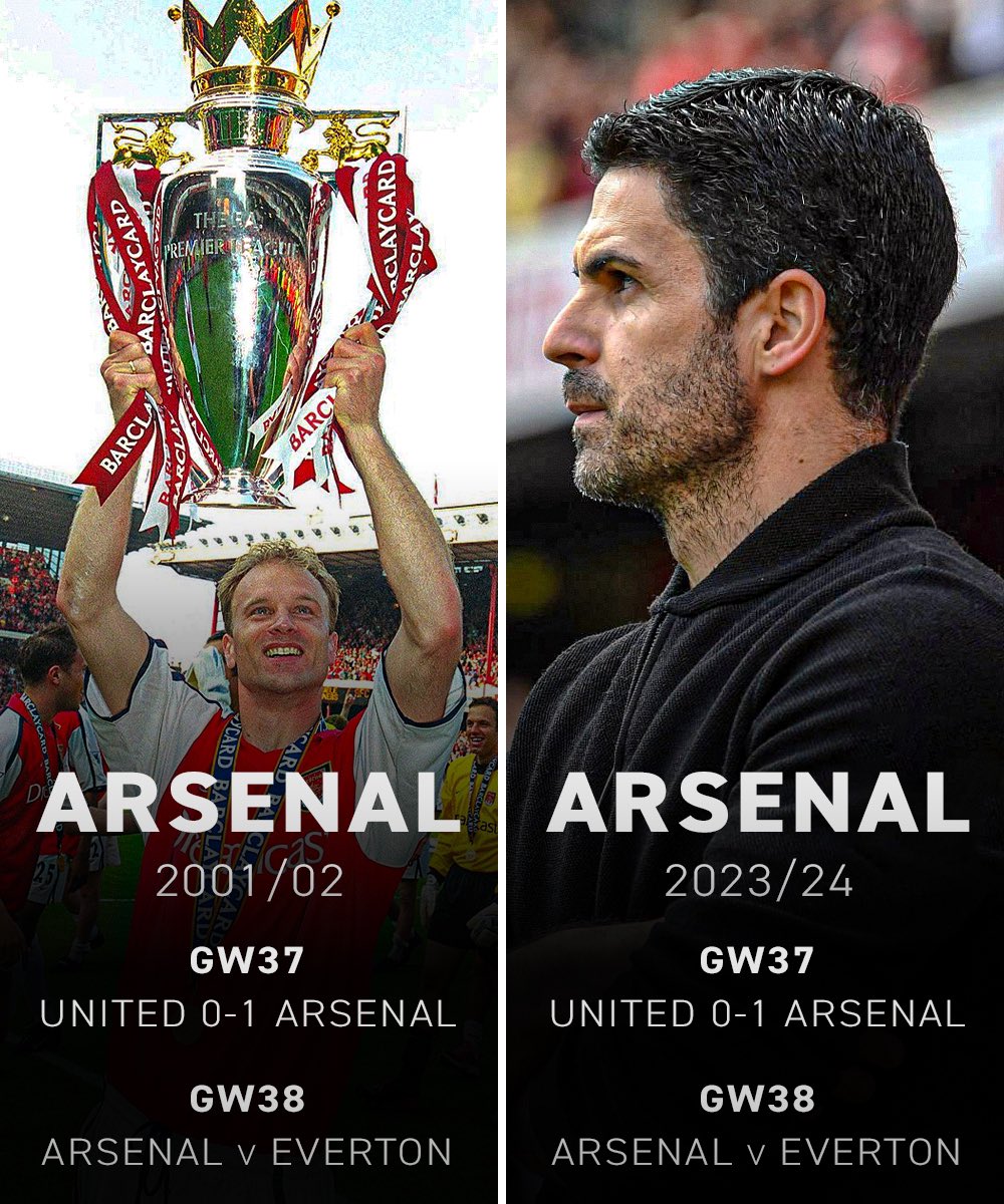 I don’t want to give you a reason to believe, but here you go…

Arsenal won the Premier League in 2001/02 after beating Man United away 1-0 followed by beating Everton on the last day of the season.

This season Arsenal beat Man United away 1-0 and face Everton on the last day