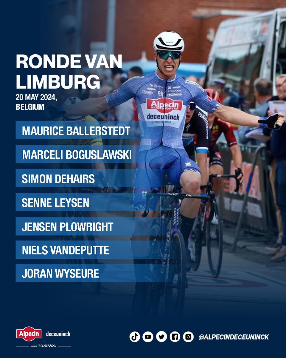 Alpecin-Deceuninck Cycling Team (@alpecindck) on Twitter photo In <a href="/giroditalia/">Giro d'Italia</a> 🇮🇹 the ITT leads into the weekend. In addition, four one-day races are on our menu in the coming days.
These are our lineups for <a href="/vdaal_vdaal/">Veenendaal-Veenendaal</a> 🇳🇱 #antwerpportepic (<a href="/Schaal_Sels/">Karakterkoersen.be</a>) 🇧🇪 #GPNYC 🇺🇸 and <a href="/RondeLimburg/">Ronde van Limburg</a> 🇧🇪
Good luck everyone!
#alpecindeceuninck In <a href="/giroditalia/">Giro d'Italia</a> 🇮🇹 the ITT leads into the weekend. In addition, four one-day races are on our menu in the coming days.
These are our lineups for <a href="/vdaal_vdaal/">Veenendaal-Veenendaal</a> 🇳🇱 #antwerpportepic (<a href="/Schaal_Sels/">Karakterkoersen.be</a>) 🇧🇪 #GPNYC 🇺🇸 and <a href="/RondeLimburg/">Ronde van Limburg</a> 🇧🇪
Good luck everyone!
#alpecindeceuninck