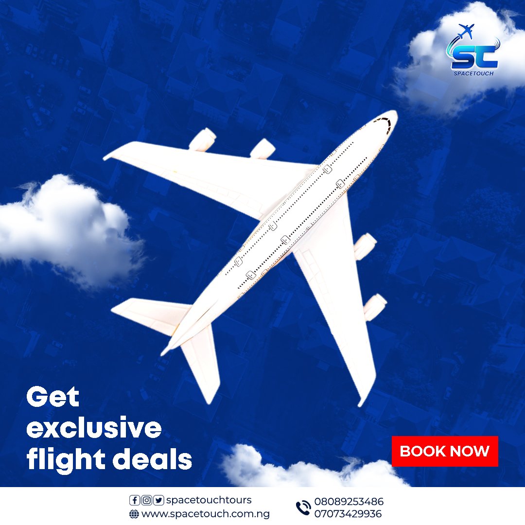 Discover your next adventure with our exclusive flight deals! ✈️

Unbeatable prices, unforgettable destinations. Book now and save big on your dream getaway! 

#ExclusiveDeals #TravelSavings #FlyWithUs  #weekendvibes #travel #travelagency #spacetouchtours #spacetouchtravels
