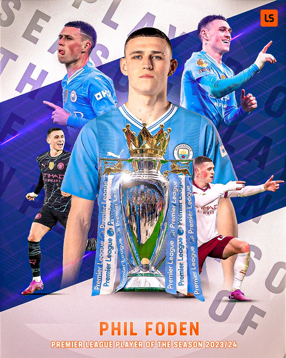 livescore's tweet image. 𝗕𝗥𝗘𝗔𝗞𝗜𝗡𝗚: Phil Foden is the 2023/24 Premier League Player of the Season! 🔵🏆