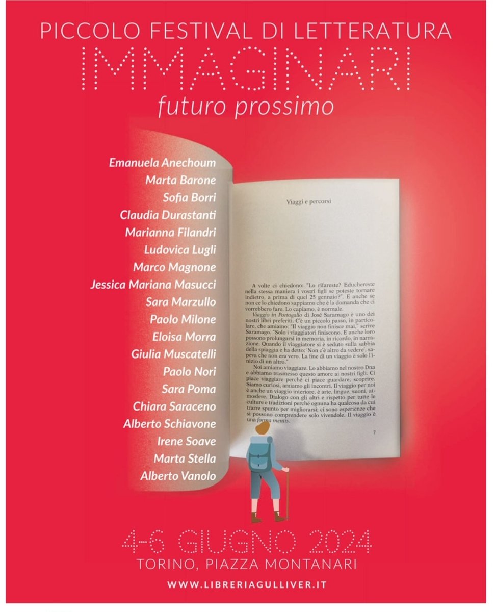 Quest'anno ho curato il programma del festival Immaginari, organizzato dalla libreria Gulliver a Torino il 4, 5 e 6 giugno. Il tema è Futuro prossimo e io sono molto contenta. Il programma completo è qui: libreriagulliver.it/immaginari/imm…