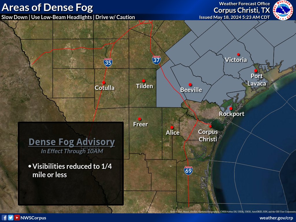 Dense fog advisory in effect until 1000 AM CDT this morning. Visibility to one quarter to one half mile in dense fog.