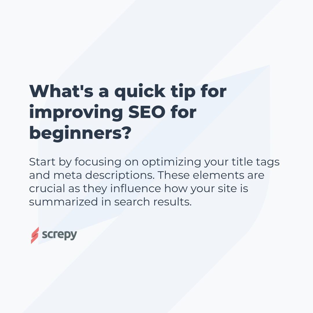 _screpy's tweet image. What&apos;s a quick tip for improving SEO for beginners?

#SEOforBeginners #SEOtips #DigitalMarketing #WebDevelopment #SEOBasics