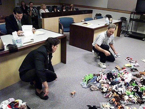 A divorcing couple splitting up their beanie babies in court.