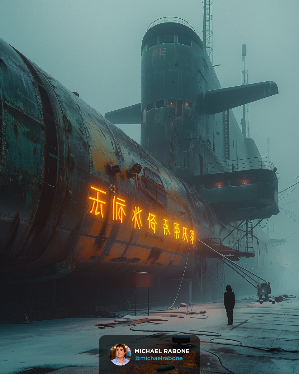 FUTURISTIC NEO-NOIR DESIGN 🖤

PROMPT EXAMPLE:
cinematic photo of massive brutalist soviet submarine style architecture, bright yellow orange neon japanese signs, dark morning fog and snow, slavic submarine brutalism design, --ar 4:5 --style raw --s 50

#BladeRunner #Midjourney