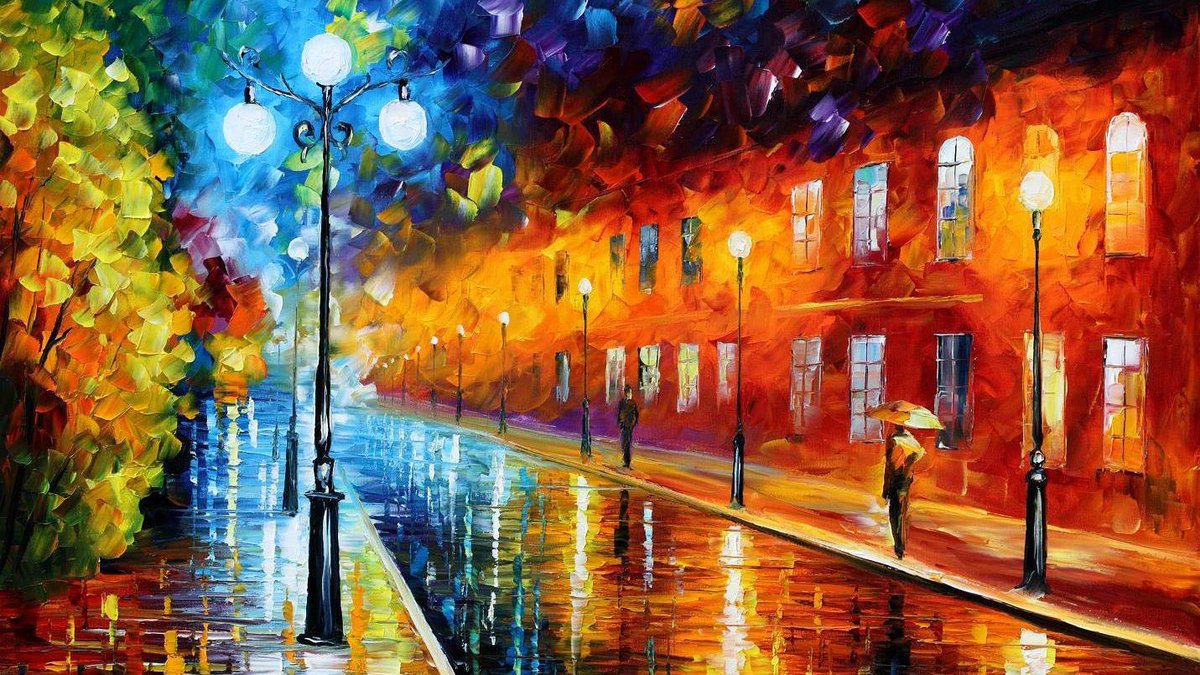 BLUE LIGHTS - Large-Size Original Oil Painting ON CANVAS by Leonid Afremov (not mixed-media, print, or recreation artwork). 100% unique hand-painted painting. Today's price is $99 including shipping. COA provided afremov.com/blue-lights-li…