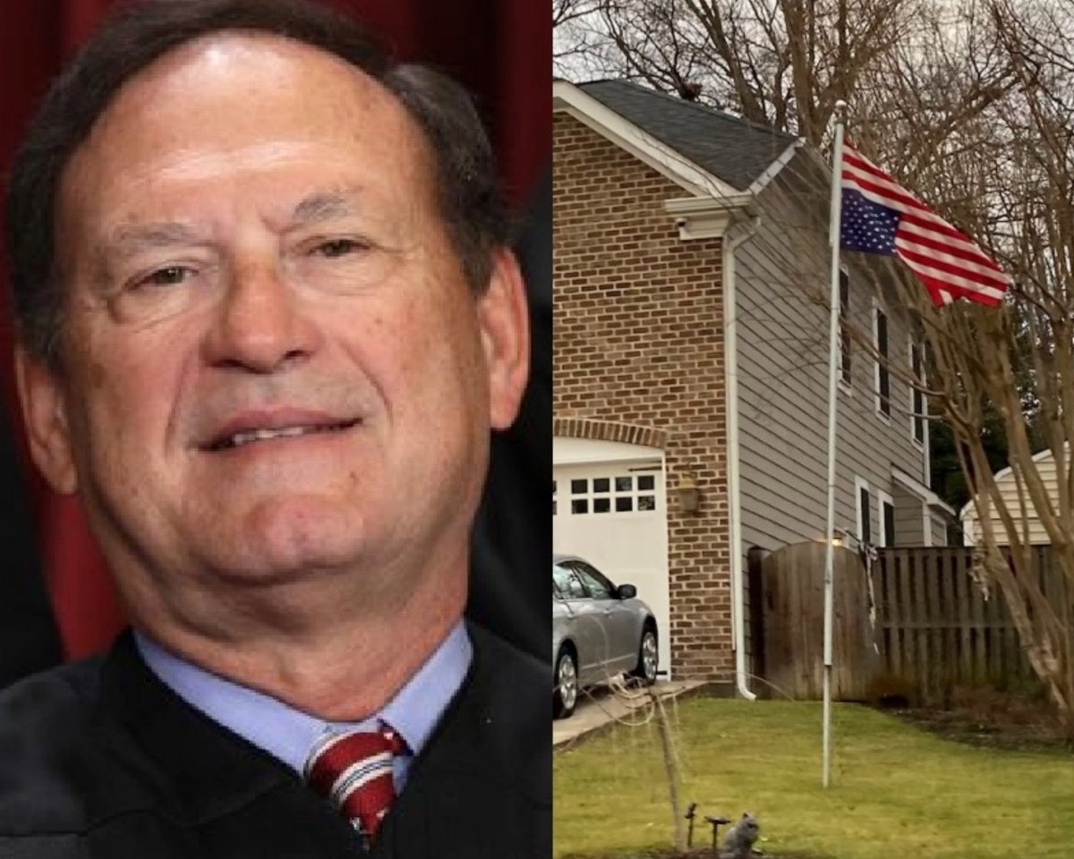 🚨 Here is an American flag being flown upside down at Justice Alito's house, just days before Biden's inauguration, in what appears to be solidarity with the January 6 insurrectionists. Unreal.