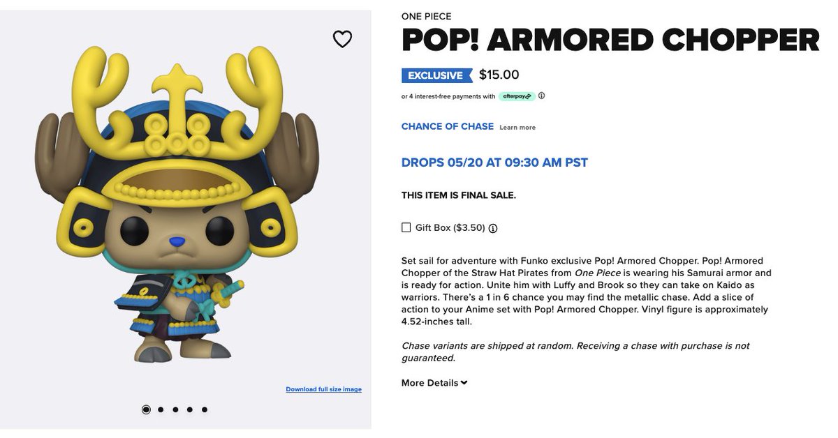 The Funko Exclusive One Piece - Armored Chopper Pop! with Chase is scheduled to be restocked on Monday at 9:30 AM PT / 12:30 PM ET!

Link: finderz.info/3V1jvuN

#Ad #OnePiece #Funko #FunkoPop #FunkoPops #FunkoPopVinyl #Pop #PopVinyl #FunkoCollector #Collectible #Collectibles