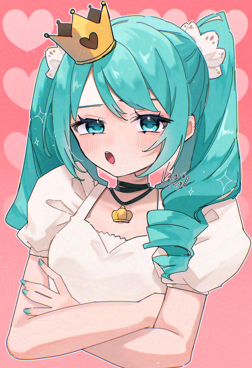hatsune miku 1girl solo long hair looking at viewer blush open mouth hair ornament  illustration images
