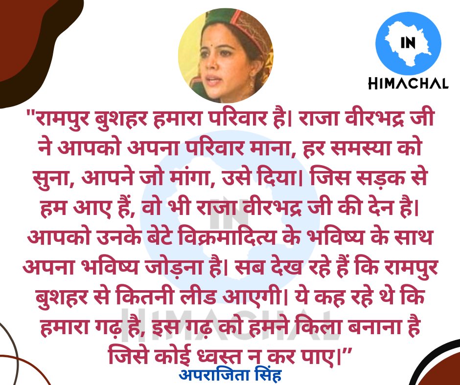 रामपुर बुशहर में छोटे भाई विक्रमादित्य सिंह के लिए प्रचार में जुटीं अपराजिता ने कहा: