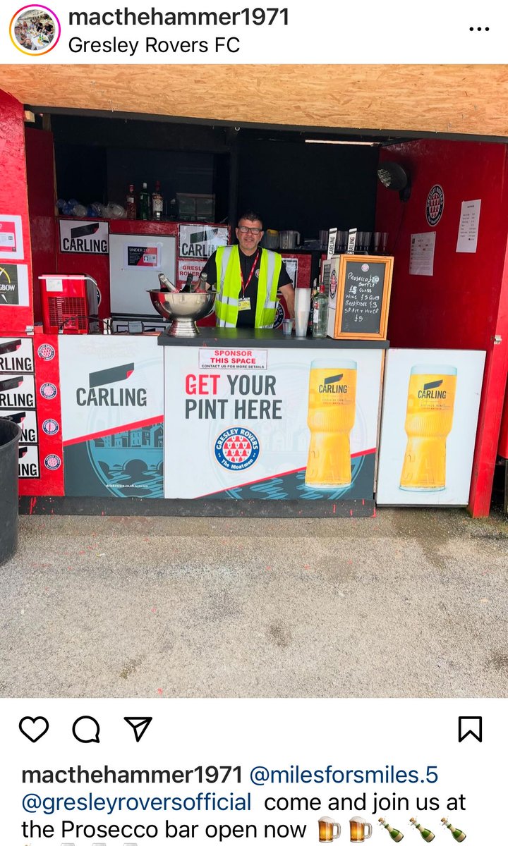 Prosecco bar now open ⁦@GresleyRovers⁩ ⁦@Milesforsmiles5⁩ 🔴⚪️🔴