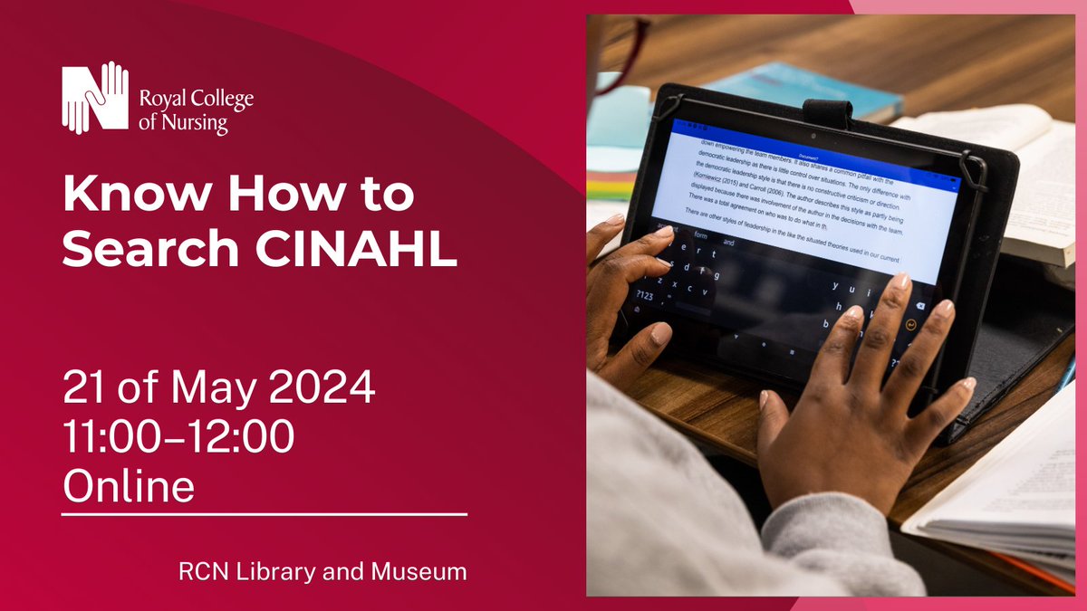 Let us show you how to use CINAHL to find up-to-date clinical information. Whether its for your upcoming essay, or to inform best practice, we have you covered. 📅 21 of May 2024 ⌚ 11:00–12:00 💻 Online bit.ly/44NOn57