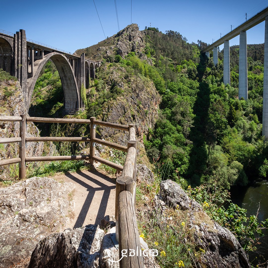 👀 Desde o miradoiro de Gundián hai unha vista incomparable do río Ulla estreitándose no Paso da Cova, baixo a ponte do ferrocarril. De alí parte unha ruta que nos levará, pola marxe dereita do río, a descubrir unha área natural de enorme beleza #Galicia
