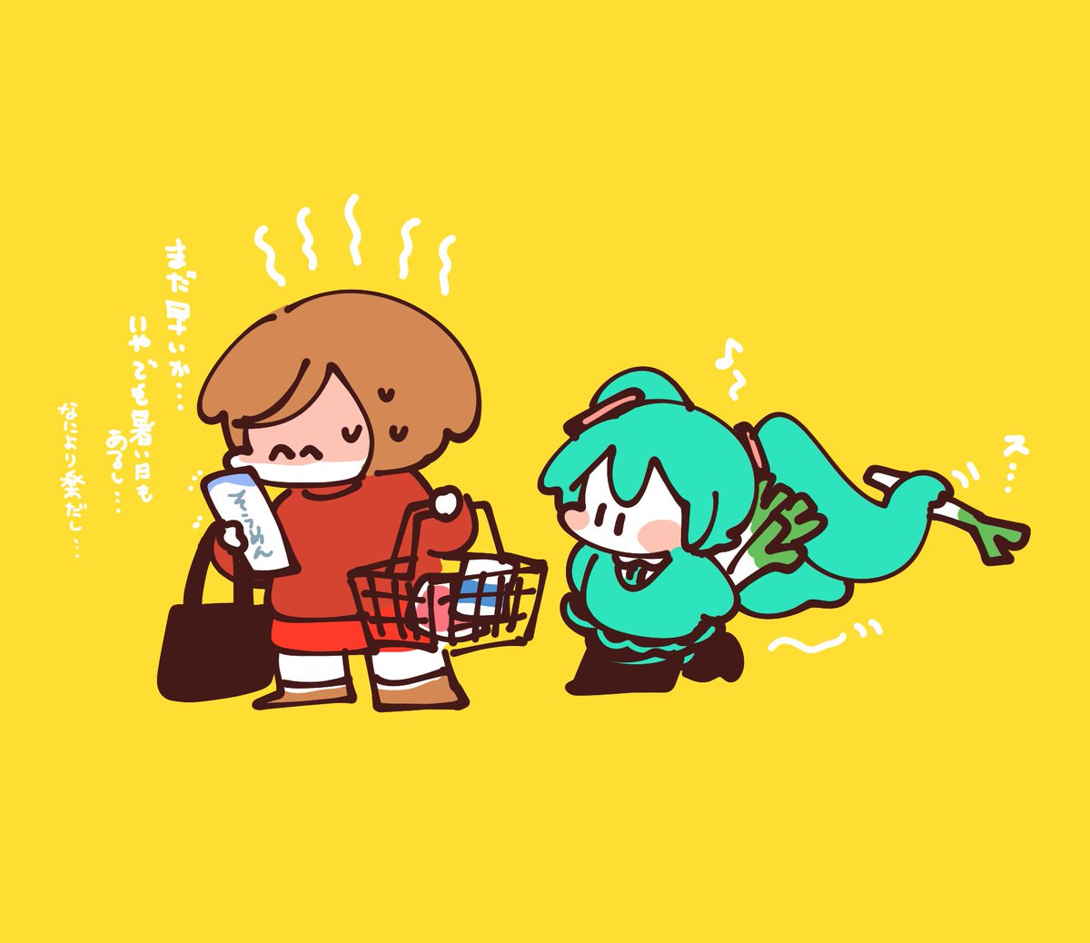初音ミク 「買い出しでそうめんを買ってしまうか迷うメイコさん·͜· 」|袁のイラスト