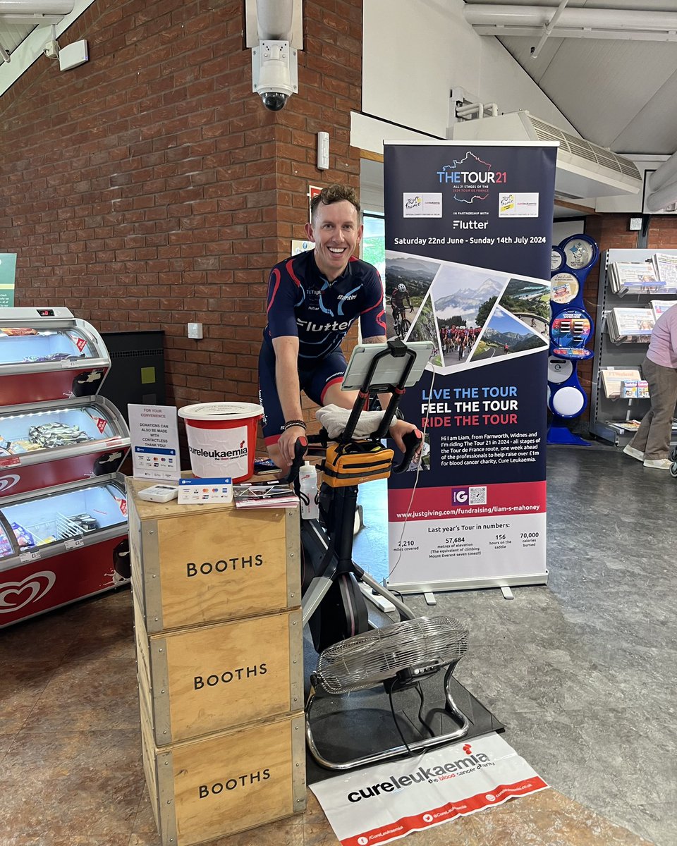 Liam is in store at Knutsford today, raising money for @CureLeukaemia 👏🏻 He is riding The Tour 21 2024, which includes all stages of the Tour de France route aiming to raise over £1m for charity!