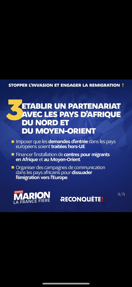 il faut stopper l’invasion et engager la remigration!! Notre dernier espoir les
Élections #Europeennnes2024 !!
1 seul tour san hésitez #votezmarion #Reconquete_off #AvecMarion9Juin #LaFranceFière #ViveLaFrance #EricZemmour #VotezMarionLaFranceFière #VivementLe9Juin