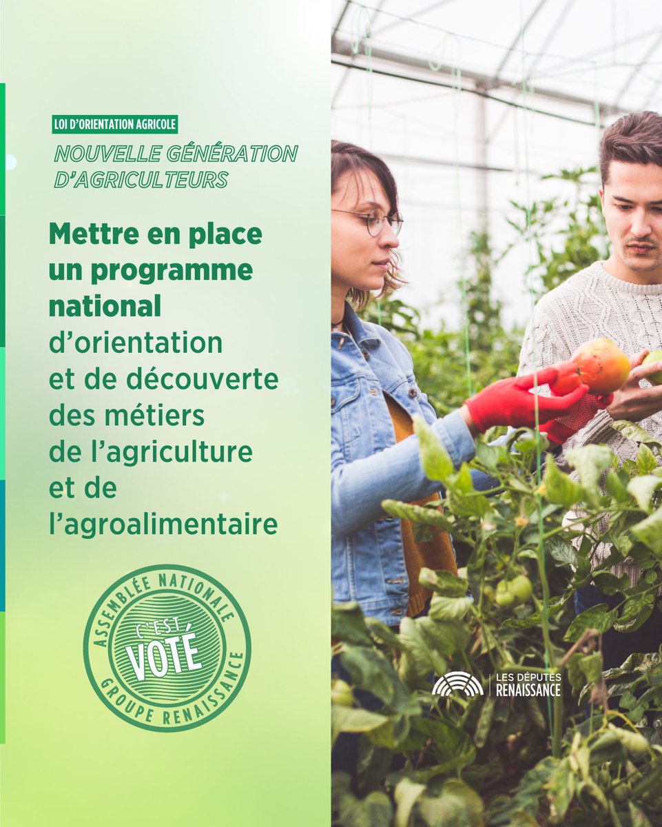 Adoption de l’article 2 du projet de loi d’orientation agricole ! ✅ Avec cet article nous définissions dans la loi les priorités d’action publiques en matière d’#orientation, de #formation, de #recherche et d’#innovation. #DirectAN #PJLOA