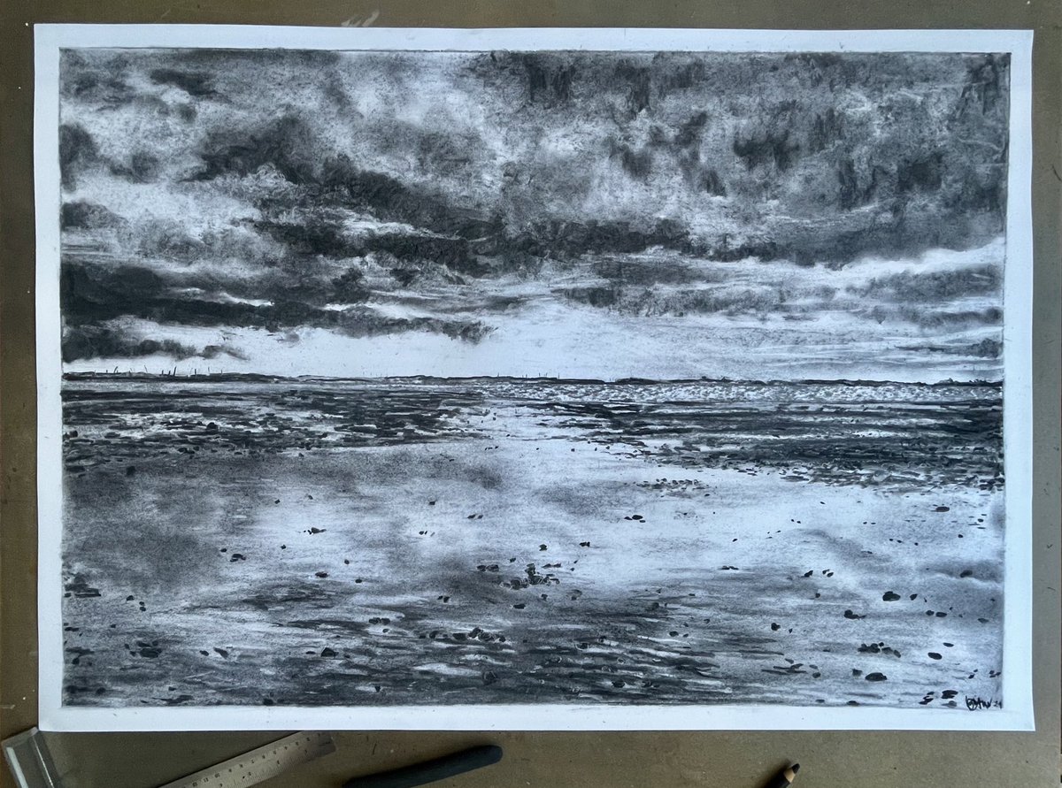 Available to buy A1 #WhitstableinCharcoal drawing £330 plus £15 p&p DM me if you’d like to give this one a home #skinpicking #mentalhealth #drawingforwellbeing