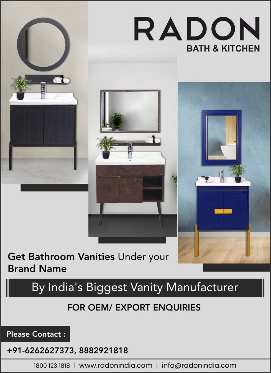 Radon India, Bathroom Vanity & Cabinet, Ceramic India ceramicindia.com/company-detail… #sanitarywares #brand #india #ceramic #bathware #bathroom #vanity #cabinet #tabletop #fittings #interior #decor #onepiece #washbasin #thangadh #morbi #gujarat #manufacturers