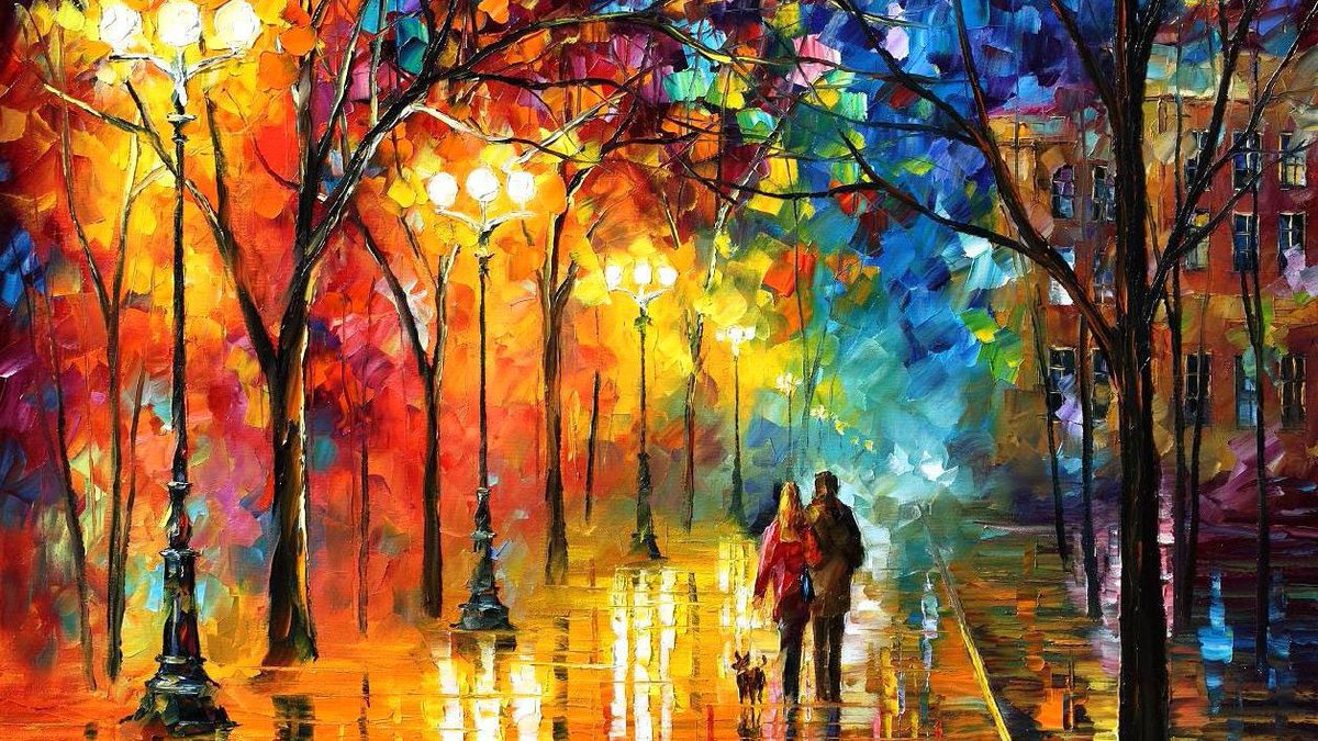 NIGHT FANTASY - Large-Size Original Oil Painting ON CANVAS by Leonid Afremov (not mixed-media, print, or recreation artwork). 100% unique hand-painted painting. Today's price is $99 including shipping. COA provided afremov.com/night-happines…