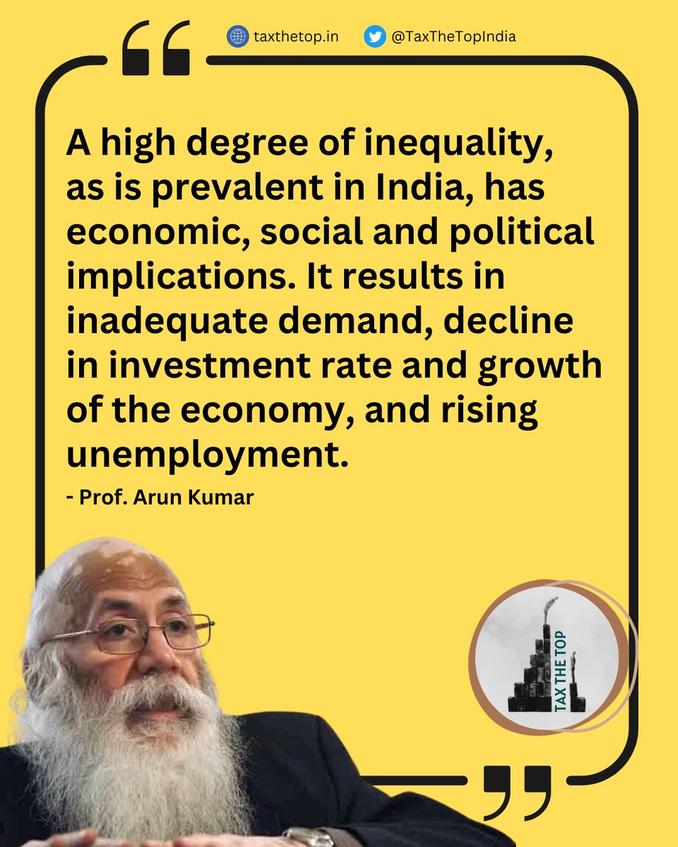 High degree of inequality results in inadequate demand, decline in investment rate and growth of the economy, and rising unemployment - Prof Arun Kumar

#EndTheBillionaireRaj
#LokSabhaElections2024