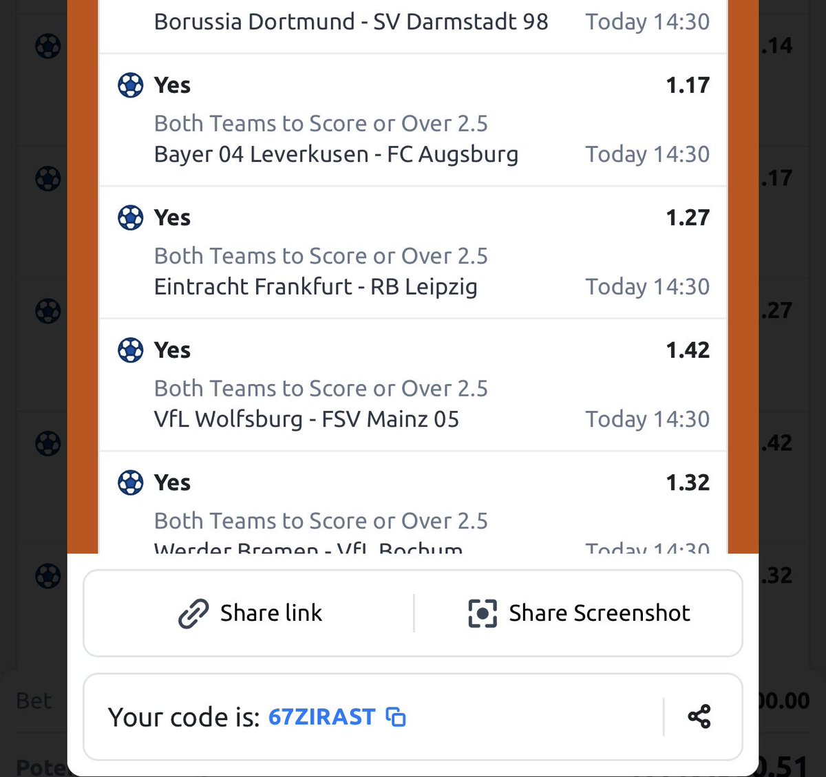 All Bundesliga GG or 2.5 11 odd on Betano 🔞🔞 Booking code👉 67ZIRAST Register account here 👉 bit.ly/3EN5CYb Promo code👉CHIZZYB Bet Responsibly🔞🔞