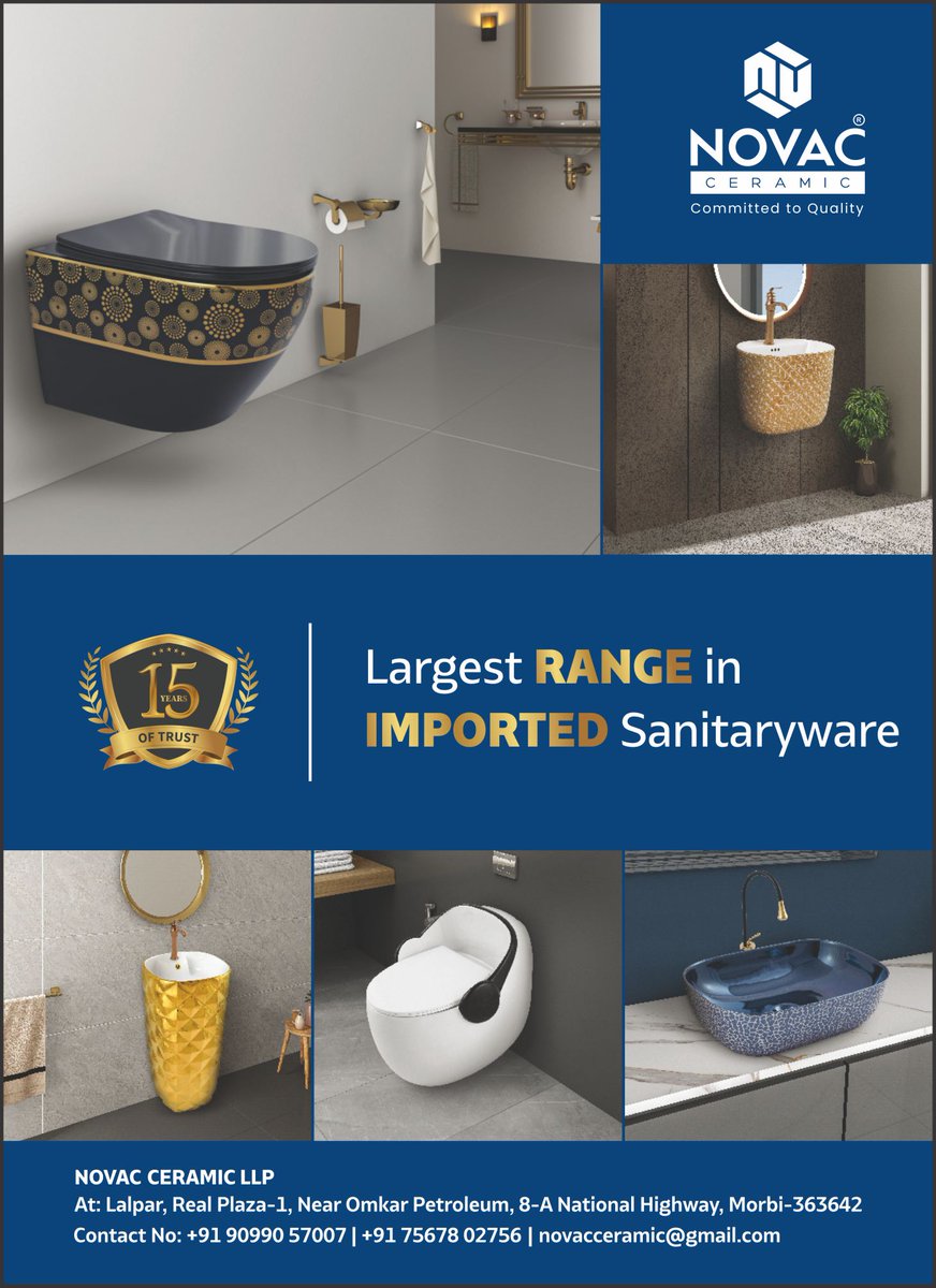 Novac Ceramic, Sanitarywares brand in India, Ceramic India ceramicindia.com/company-detail… #sanitarywares #brand #india #ceramic #bathware #bathroom #vanity #cabinet #tabletop #fittings #interior #decor #onepiece #washbasin #thangadh #morbi #gujarat #manufacturers