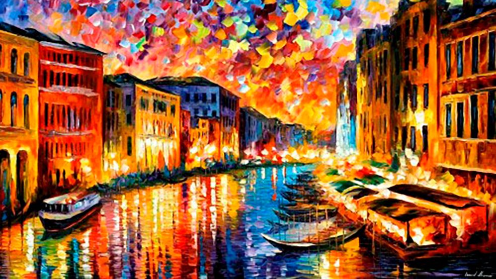VENICE GRAND CANAL - Large-Size Original Oil Painting ON CANVAS by Leonid Afremov (not mixed-media, print, or recreation artwork). 100% unique hand-painted painting. Today's price is $99 including shipping. COA provided afremov.com/venice-grand-c…