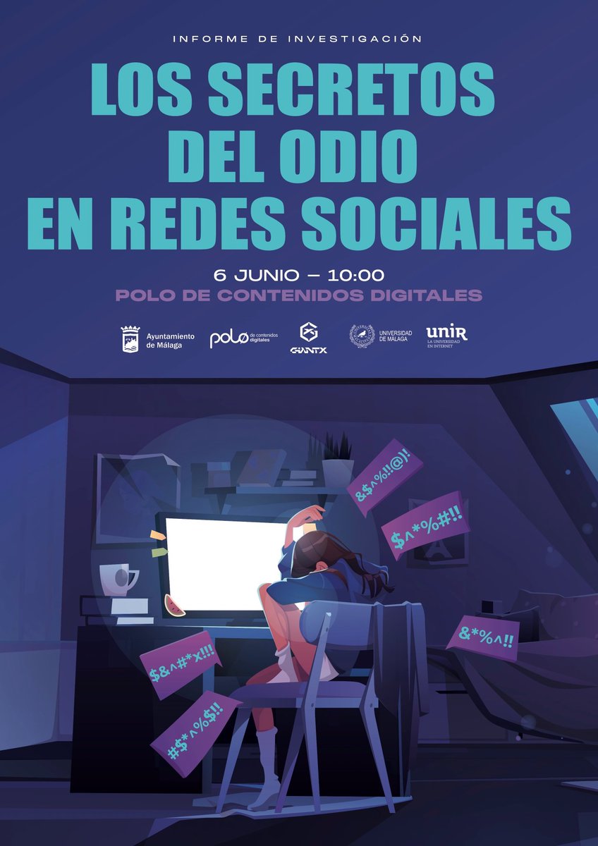 Este 🗓6 de junio a las 10:00, en el polo de contenidos digitales, no te pierdas el evento “Los secretos del odio en redes sociales”, donde presentaremos las conclusiones principales de la investigación que hemos llevado a cabo, titulada “Percepciones sobre el 'hate' que sufren