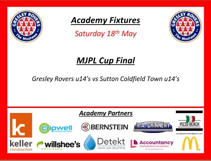 Good luck to our under 14's who are in cup final action this afternoon vs Sutton Coldfield Town. @MJPL_UK 🕒 3:40pm 🏟️ Rugby Borough, CV21 4PN @GresleyRovers #YoungMoatmen 🔴⚪