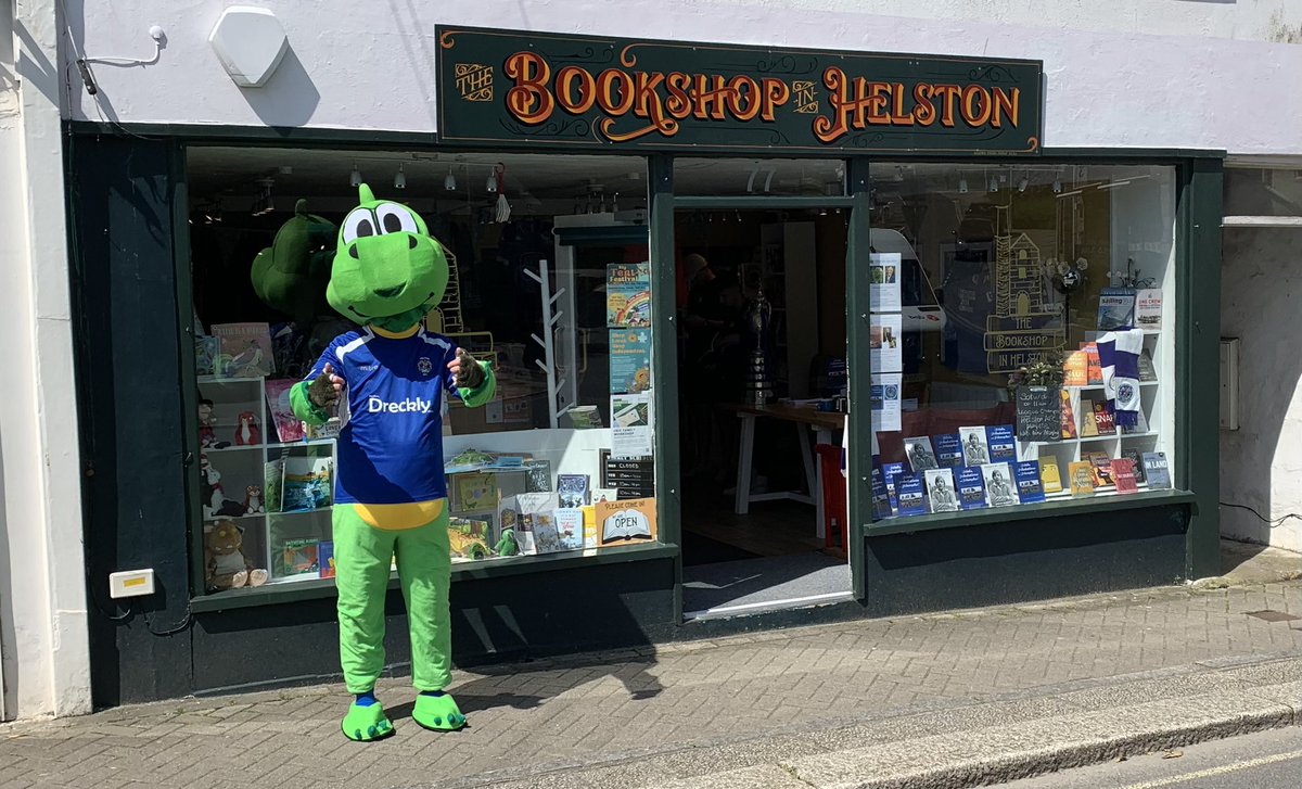 WATCH OUT, DRECKLY ABOUT… Some strange sights outside Helston Bookshop this morning.