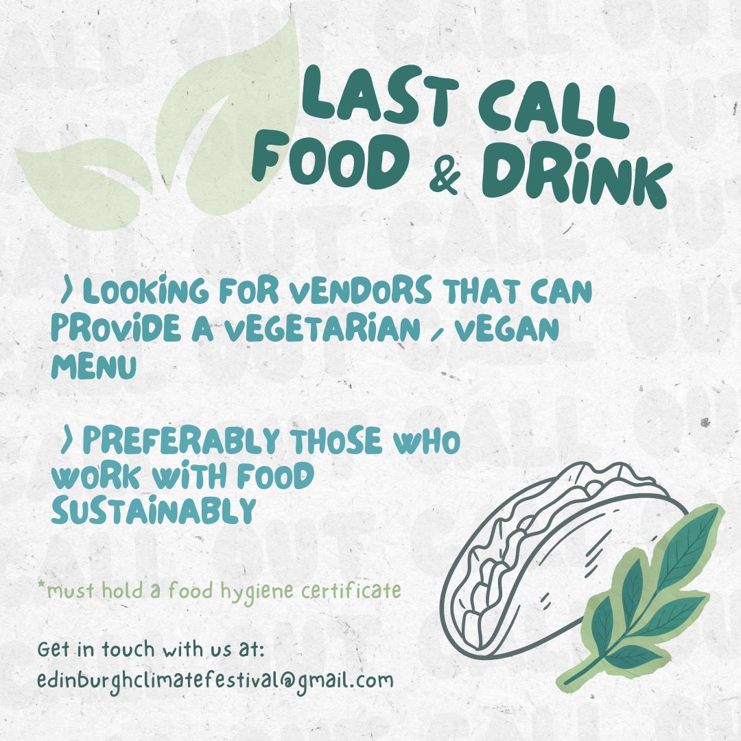 Last Call 📢 We are on the lookout for food &amp; drink stallholders to feed the many visitors attending this year's festival 🌳 If you feel up to the challenge of creating a sustainably led vegetarian / vegan menu then we would love to hear from you! 🌍🌮☕🥗 Get in touch now!