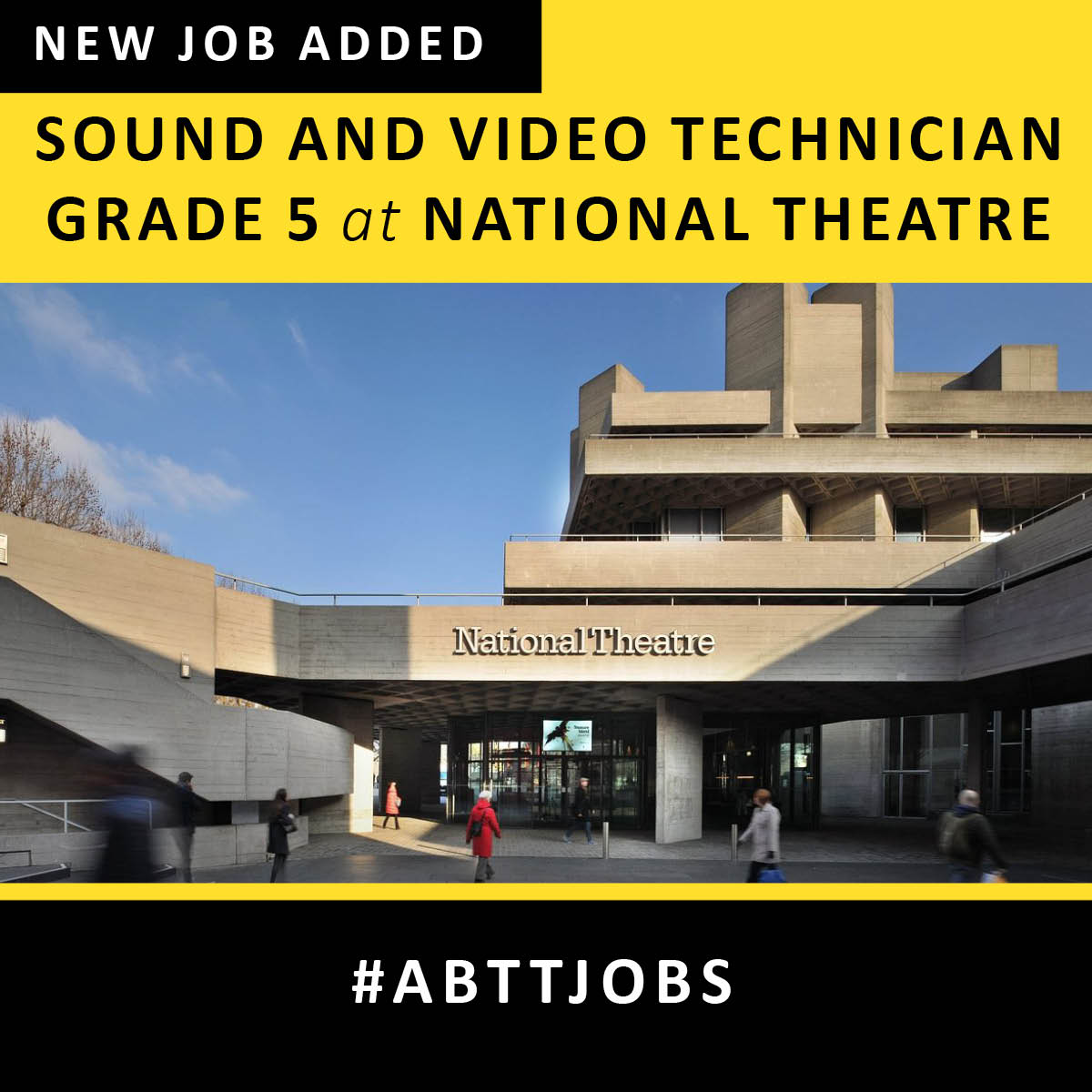 The National Theatre are looking for a Sound and Video Technician Grade 5 to join their team. This new role provides opportunities for technicians to gain experience and on-the-job training.

Find out more and apply here: abtt.org.uk/jobs/sound-and…

#ABTTjobs #ABTT #Theatre