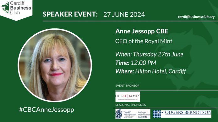 Anne Jessopp, CEO of The Royal Mint, will be joining us on 27 June to share insights into the company’s ambitious 5-year strategy to enter into new markets and all about her time as a CEO. Sign up here: cardiffbusinessclub.org/event/218/anne… #CBCAnneJessopp #CardiffNetworking #CardiffEvents