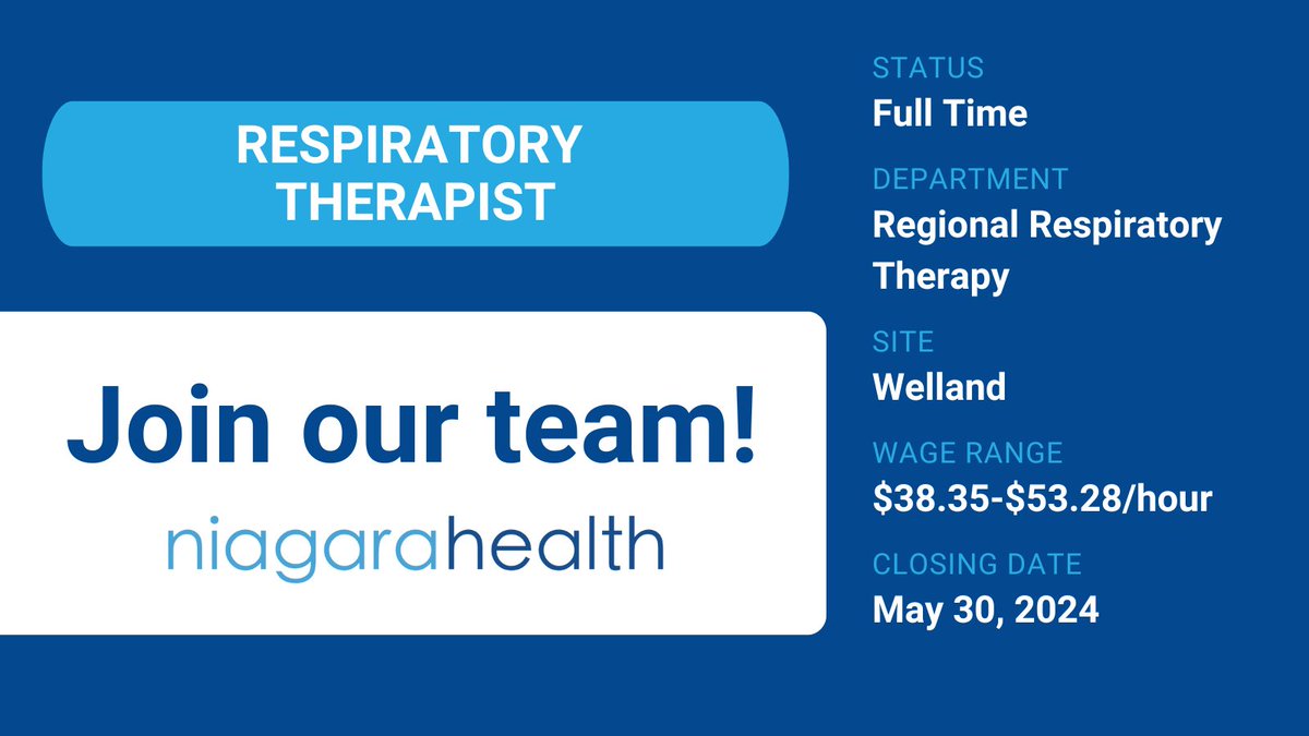 Are you a #RespiratoryTherapist looking for a rewarding career in #Niagara? Be part of a compassionate and innovative healthcare community dedicated to excellence in patient care. Apply now and breathe life into your career! 🌟🏥 careers.niagarahealth.on.ca/erecruit/Vacan… #NHCareers #Welland