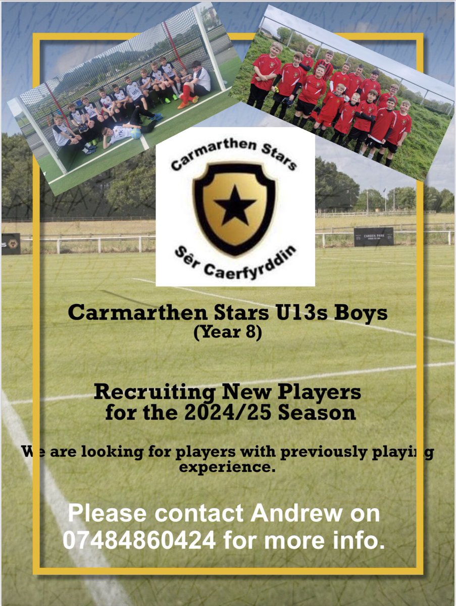 Carmarthen Stars U13s boys are looking for new players to join them next season (Year 8 in September) ⭐️ Mae bechgyn dan 12 Sêr Caerfyrddin yn chwilio am chwaraewyr newydd ar gyfer tymor nesaf (Bl 8 ym mis Medi)⭐️
