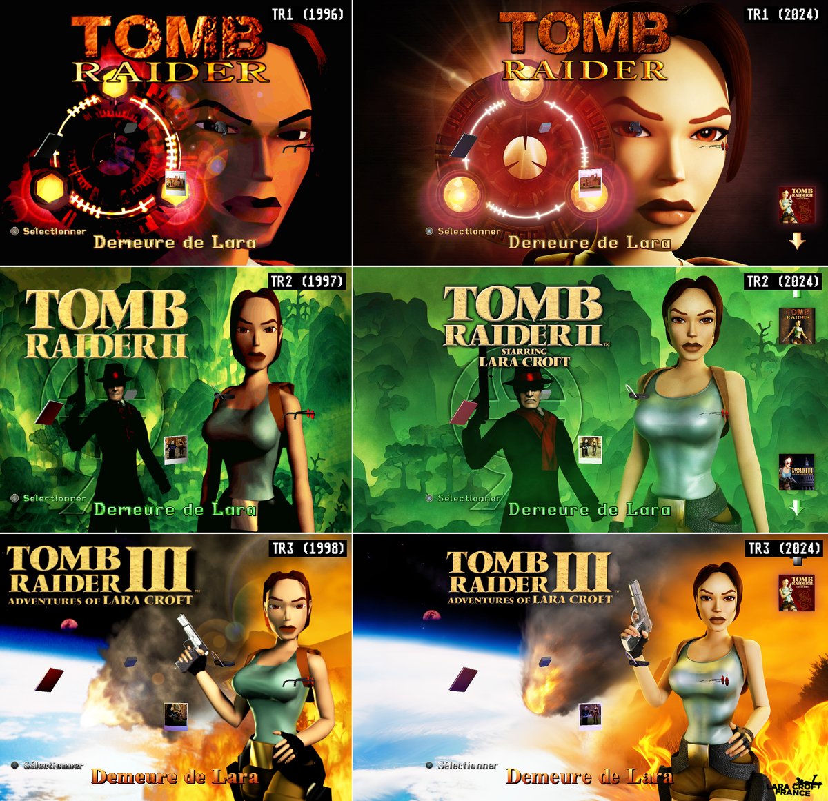 FR | 🖥️ | Quels sont vos écrans d'accueil préférés parmi les originaux et ceux de la version remasterisée de #TombRaider ? Plutôt team années 90 ou 2024 ?