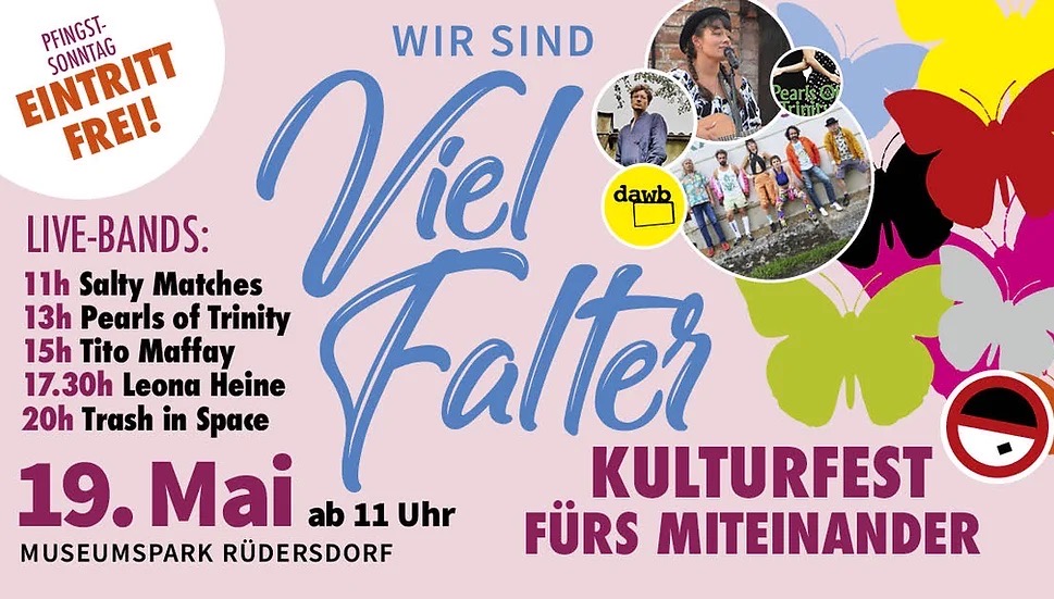 #SaveTheDate #Rüdersdorf 19.05.24 ab 11:00 Uhr

Kulturfest fürs Miteinander, Wir sind Vielfalt 

Ort: Rüdersdorf, Museumspark

#WirSindDieBrandmauer #NieWiederIstJetzt #LautGegenRechts #SeiEinMensch #NoAfD