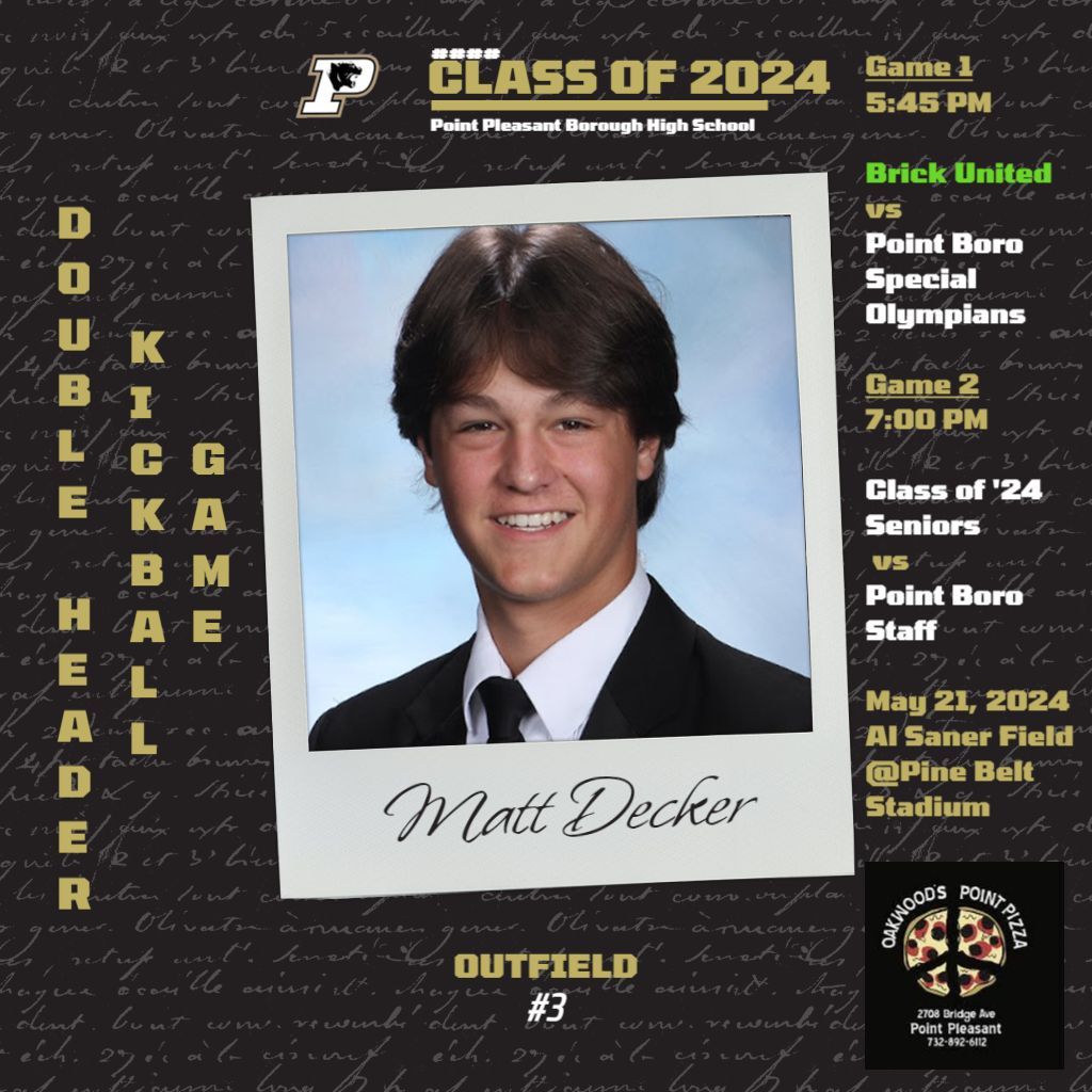 Introducing #3 Matt Decker. He will be attending Louisiana State University and his favorite memory is leaving school to go fishing.  <a href="/mattdeck3/">matt larberg</a>  @oakwoods_pointpizza