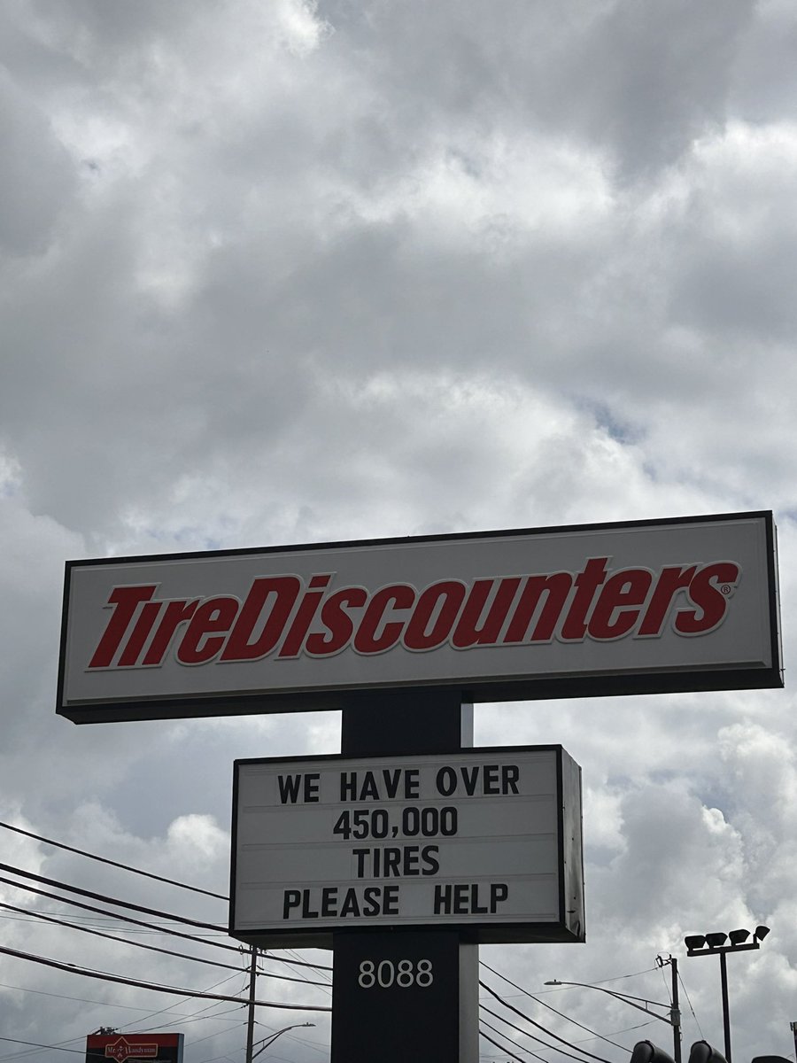 Went to get new tires put on my RAV4 today, only to see this sign when I pulled into the parking lot. Now THAT is what I call some serious commitment! ☠️😂😭@TireDiscounters