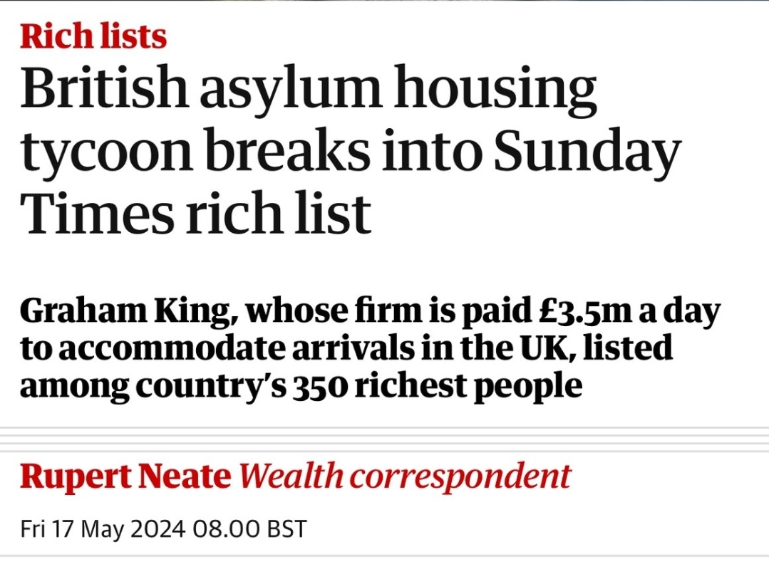 Our Rwanda plan is working. At least it is working for Graham King, who gets £3.5m of taxpayers' money every day to house asylum seekers while we deliberately keep them in limbo.